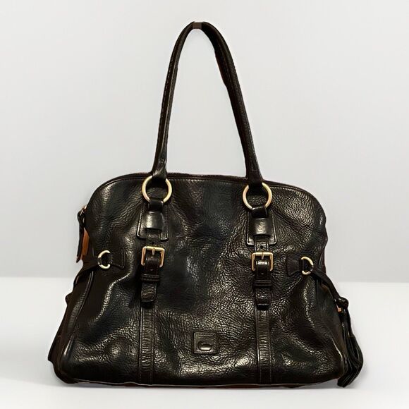 Dooney & Bourke Florentine Satchel Black Leather Tassels Handbag Purse Luxury - Picture 1 of 16